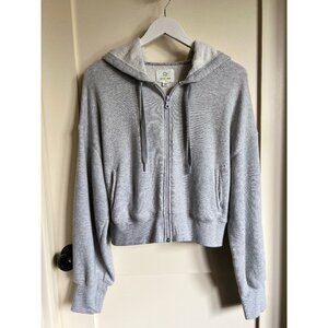 aerie Offline Cropped Full Zip Hoodie Light Grey Size Large